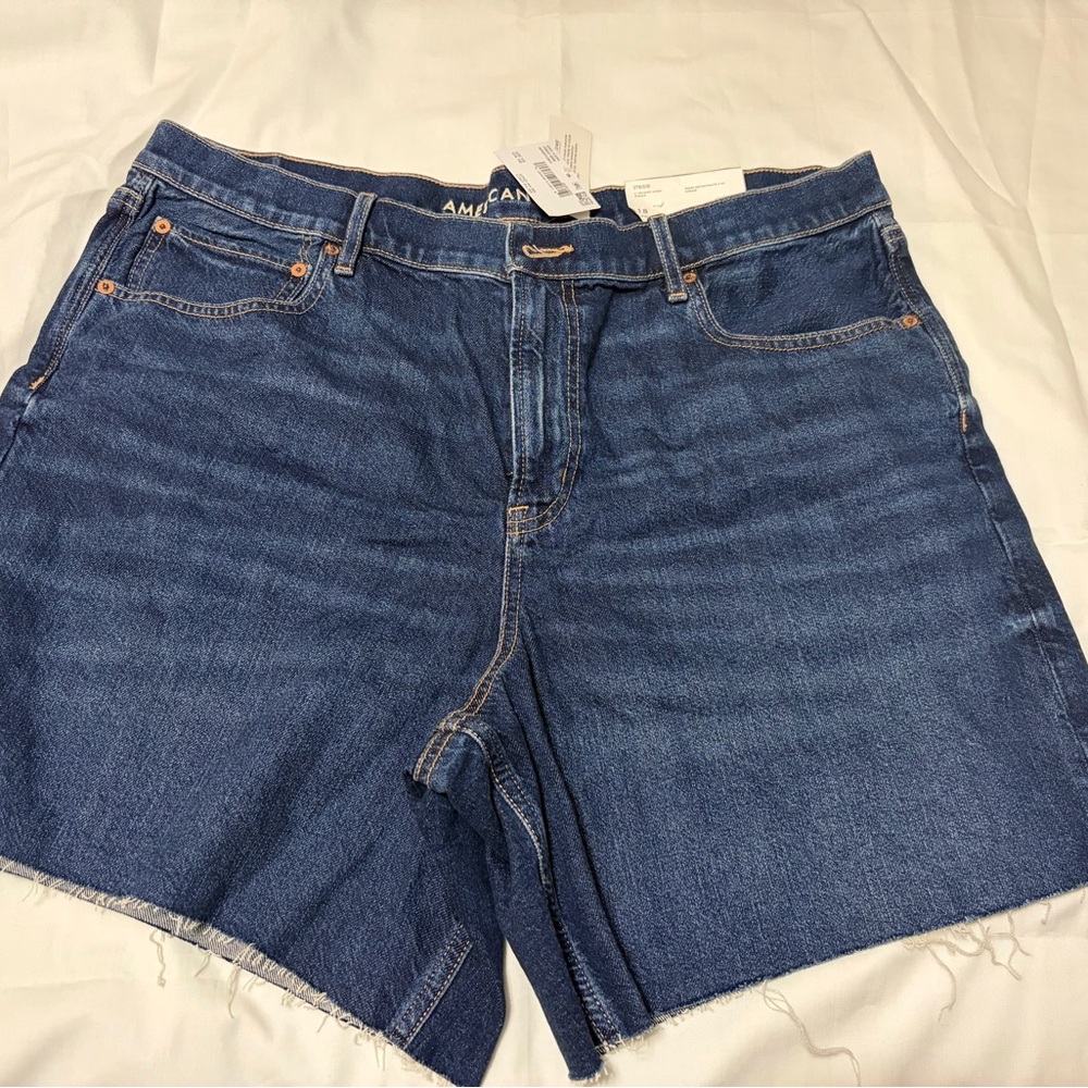 American Eagle Outfitters Women's Dark Blue Denim Cutoff Shorts